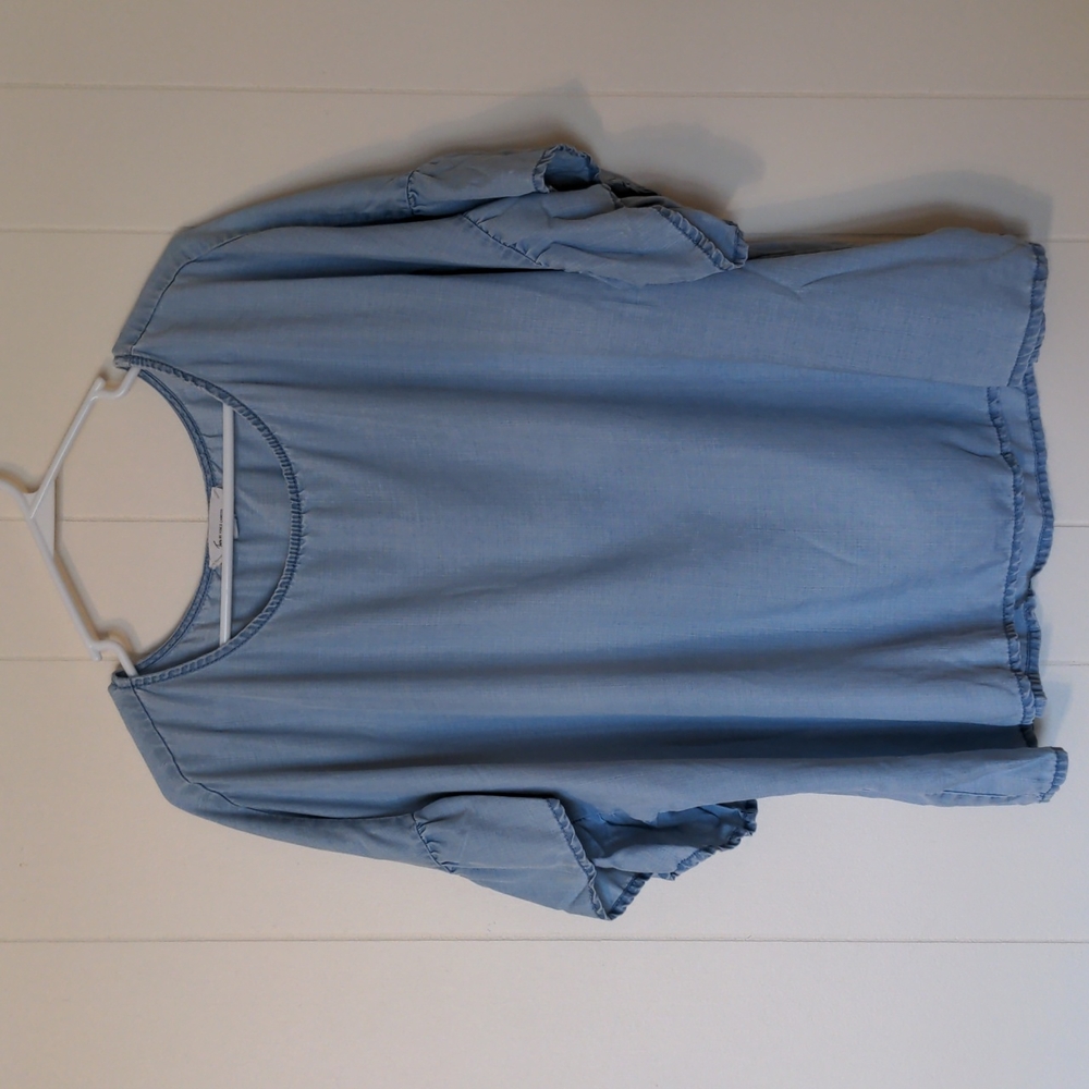 Light blue wide sleeve blouse